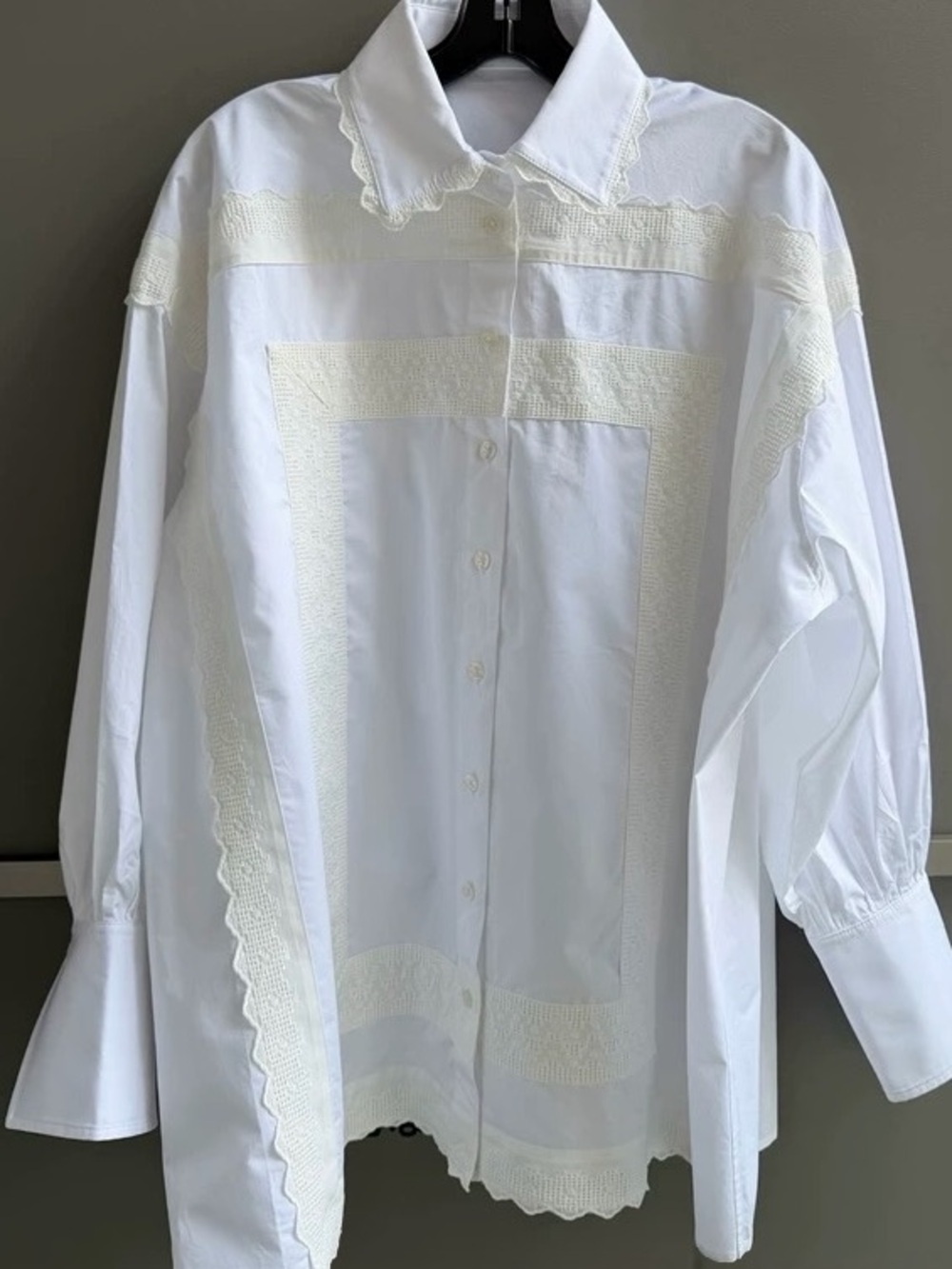 NWOT Helsa White Eyelet Long Sleeve Cotton Shirt, Size XXS/XS/S - Picture 9 of 16